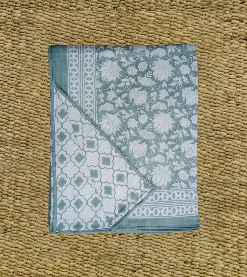 Exquisite Flower and light leaf with reversible color block print Muslin Dohar