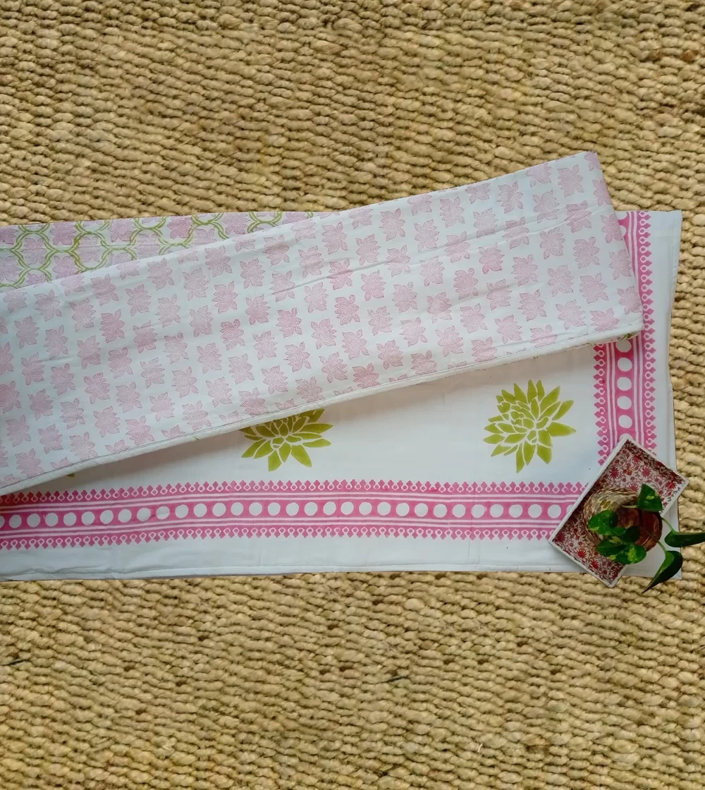 Charming Zesty Lime flower with Pink reversible color block print Dohar