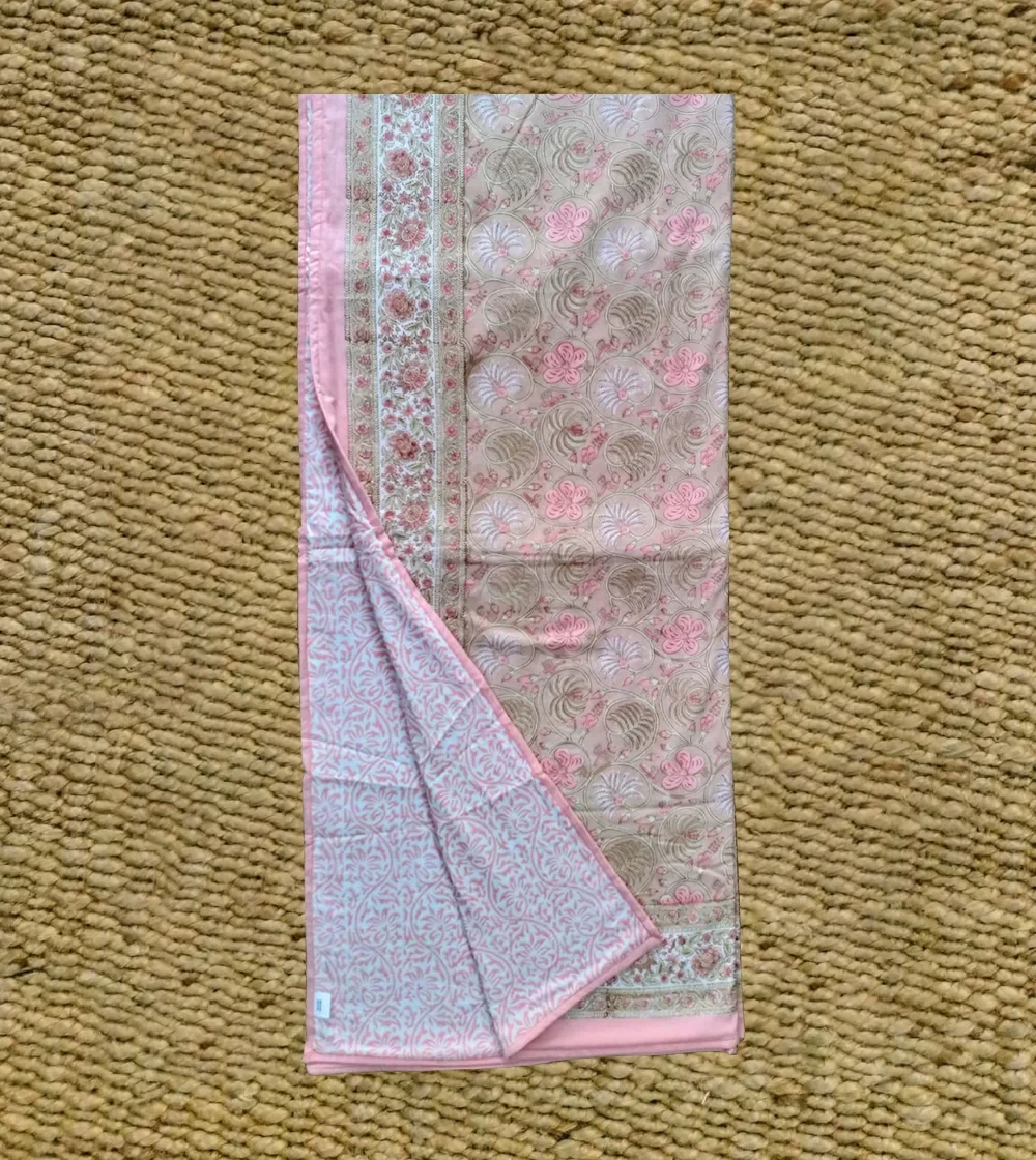 Magnetic Light Brown and Little Bow Pink reversible color Hand block print  Dohar