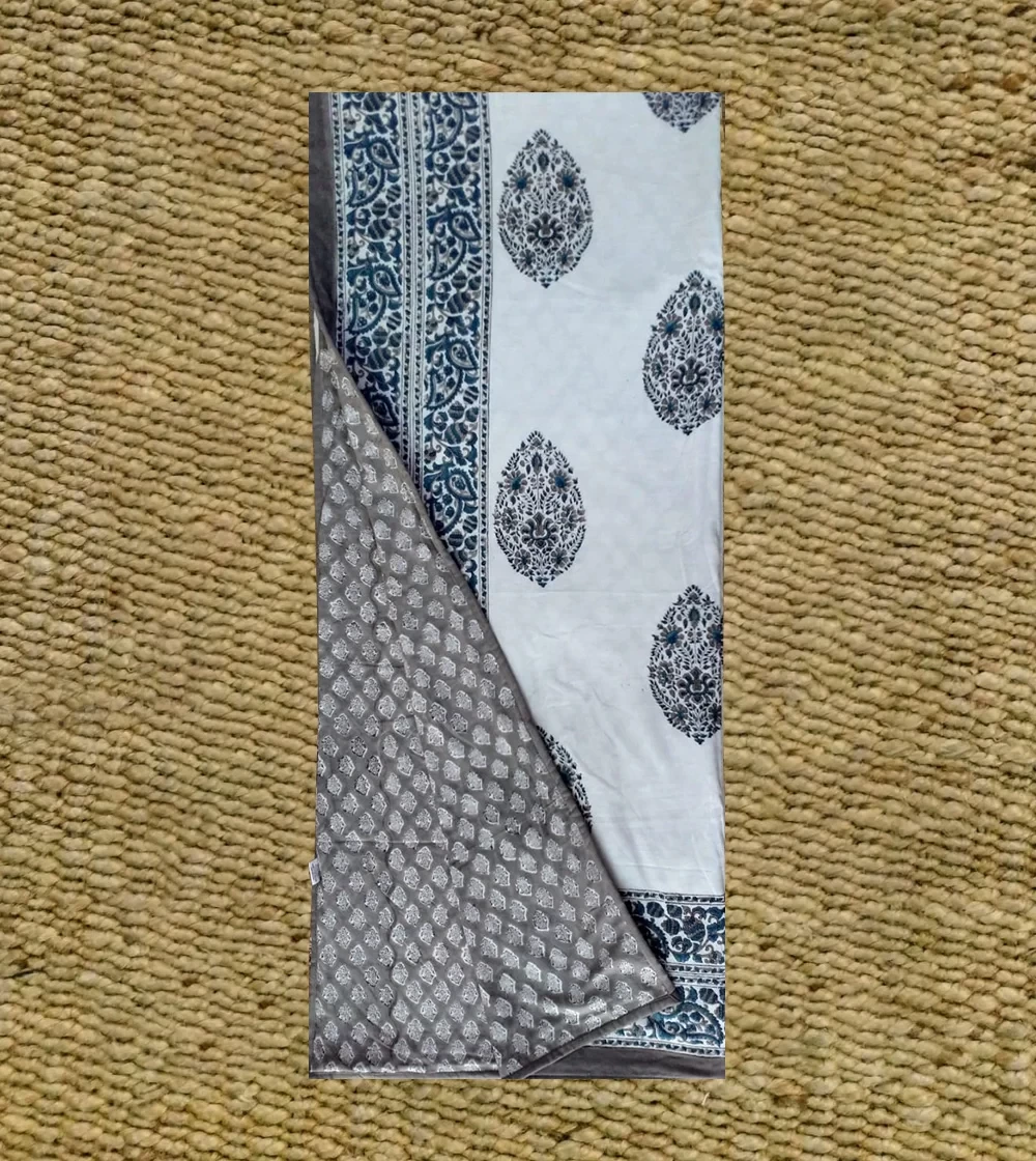 Pleasing Blue and Veil Grey reversible blue color Hand block print Dohar