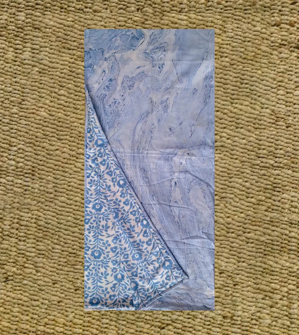 Enticing Middy Blue Ocean and light Blue flower reversible color Hand block print Dohar