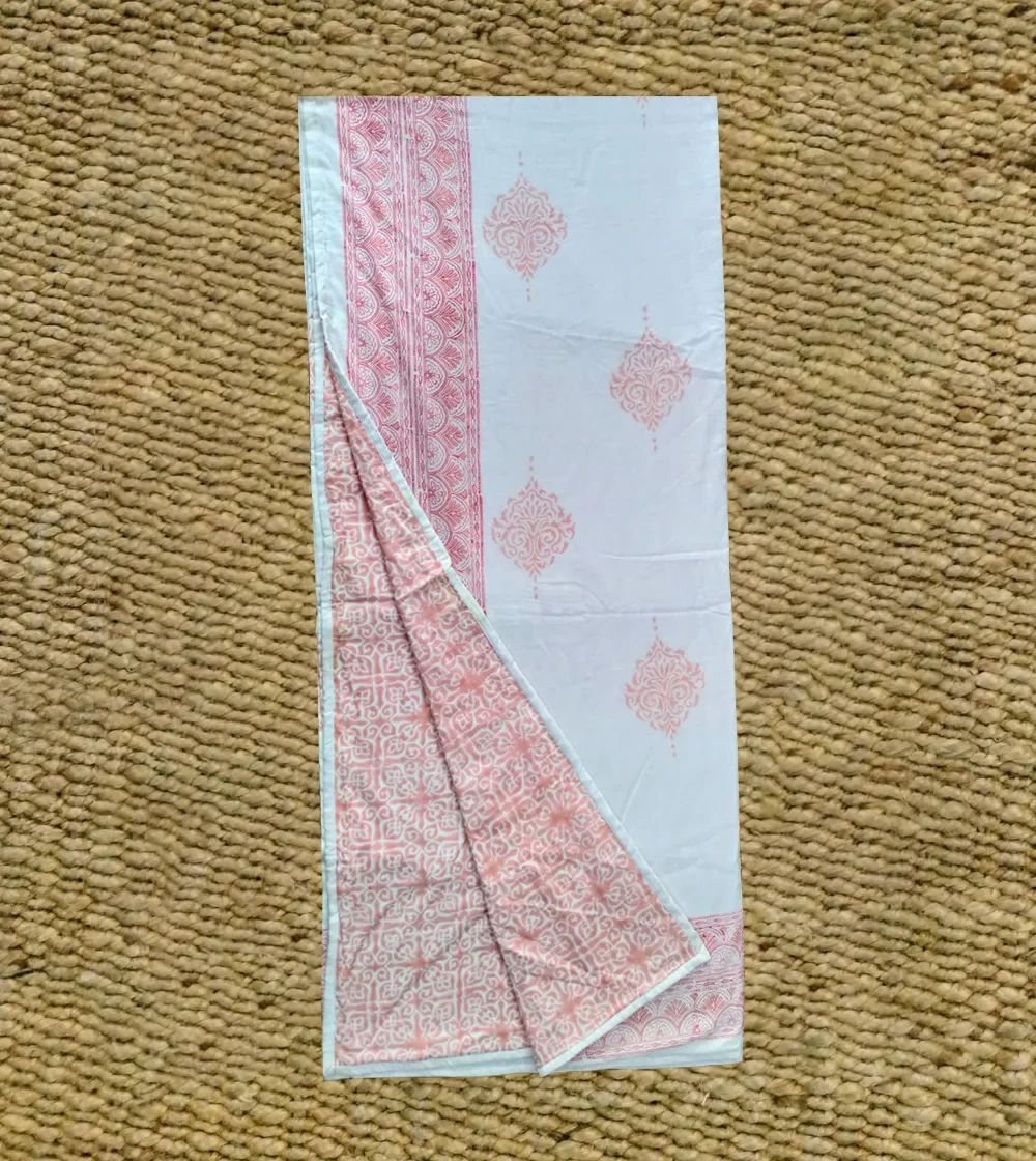 Gorgeous Pink Flower and Broder with reversible color block print Dohar