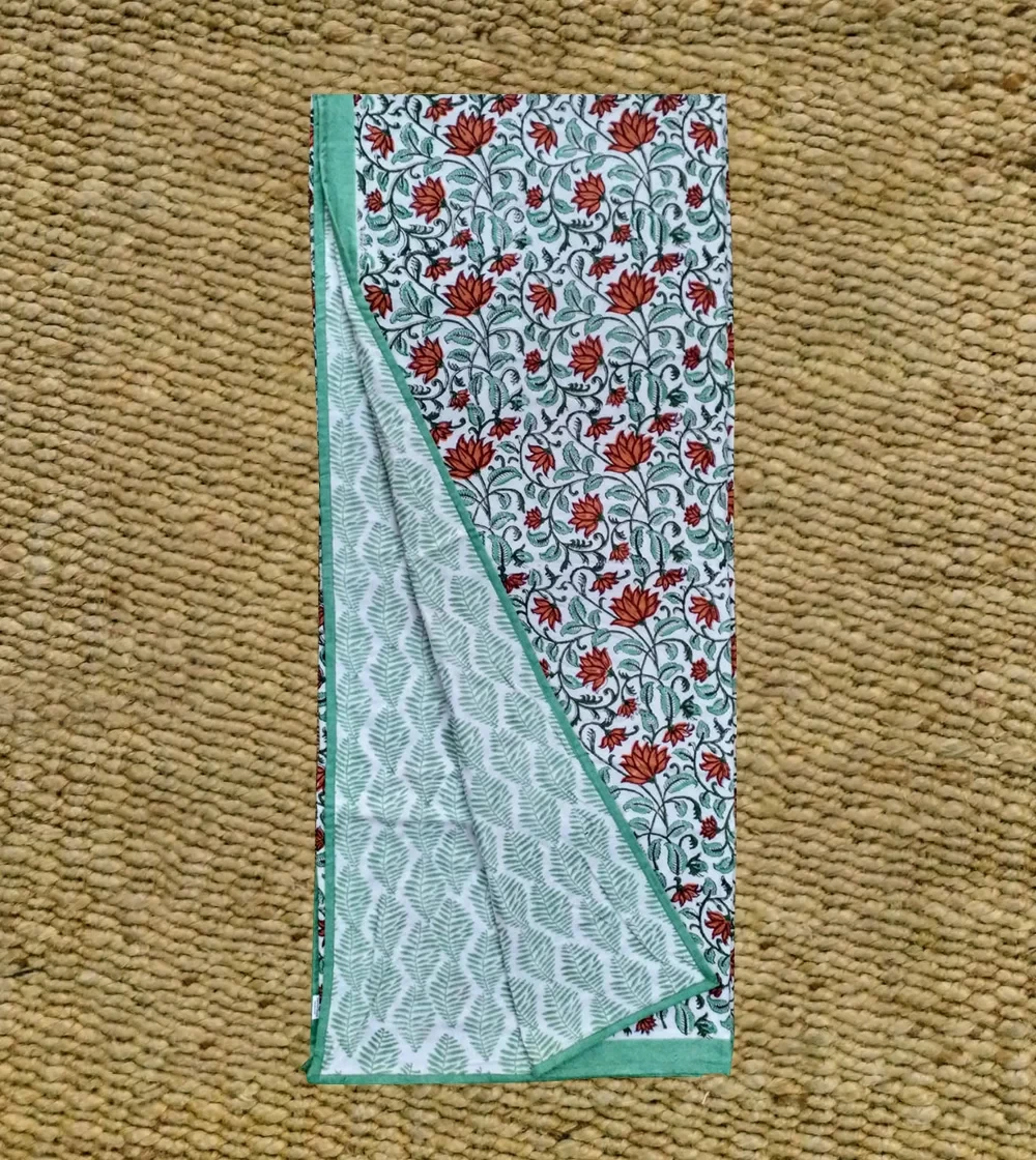 Desirable Orange Mineral Flower with light Green Leaves reversible color block print  Dohar