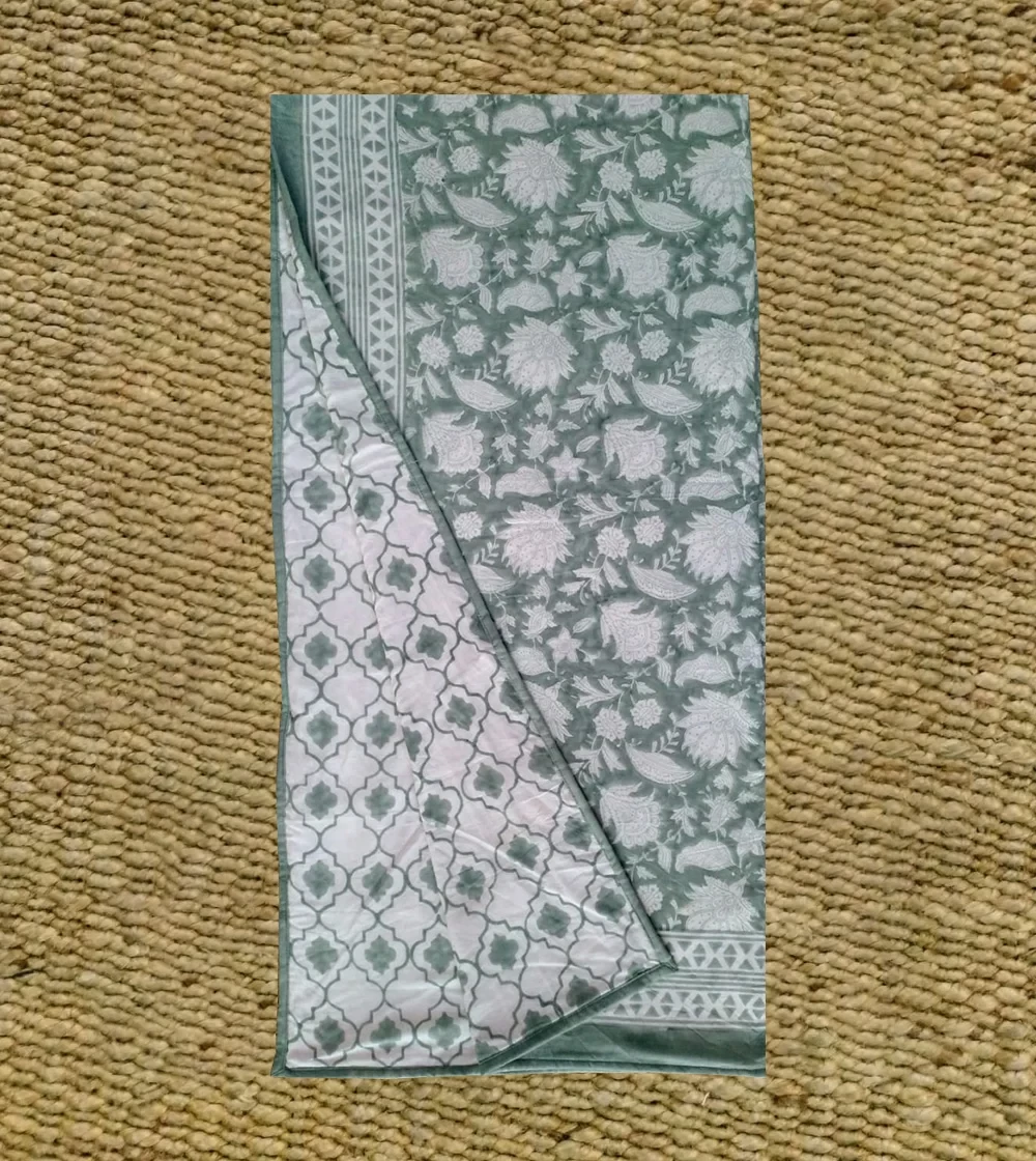 Pleasing Flower with leaves and reversible color block print Dohar