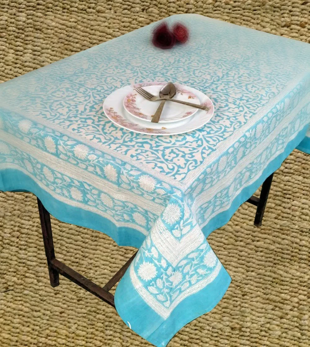Nova White flower and Bonar Blue print Table Cover