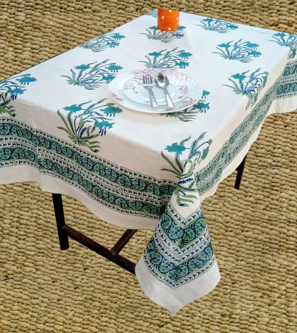 Jazz Blue with Precious Jasper Flower Print Table Cover
