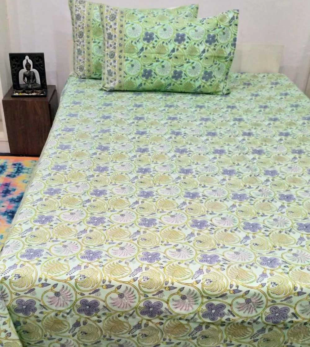 Elegant Multi Color flower Hand block printed, Bed Covers