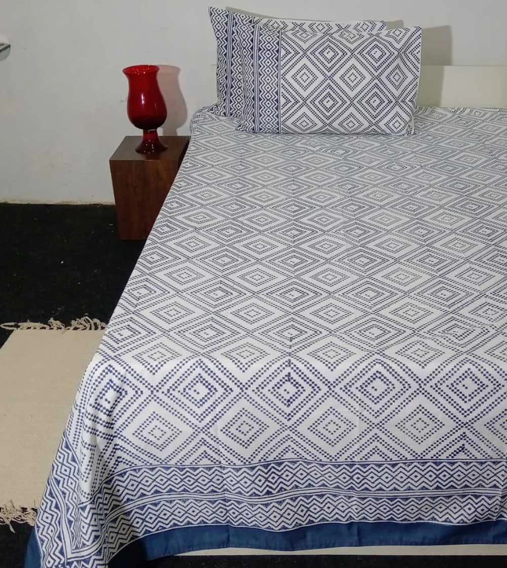 Glossy Square Hand block printed Bed Covers