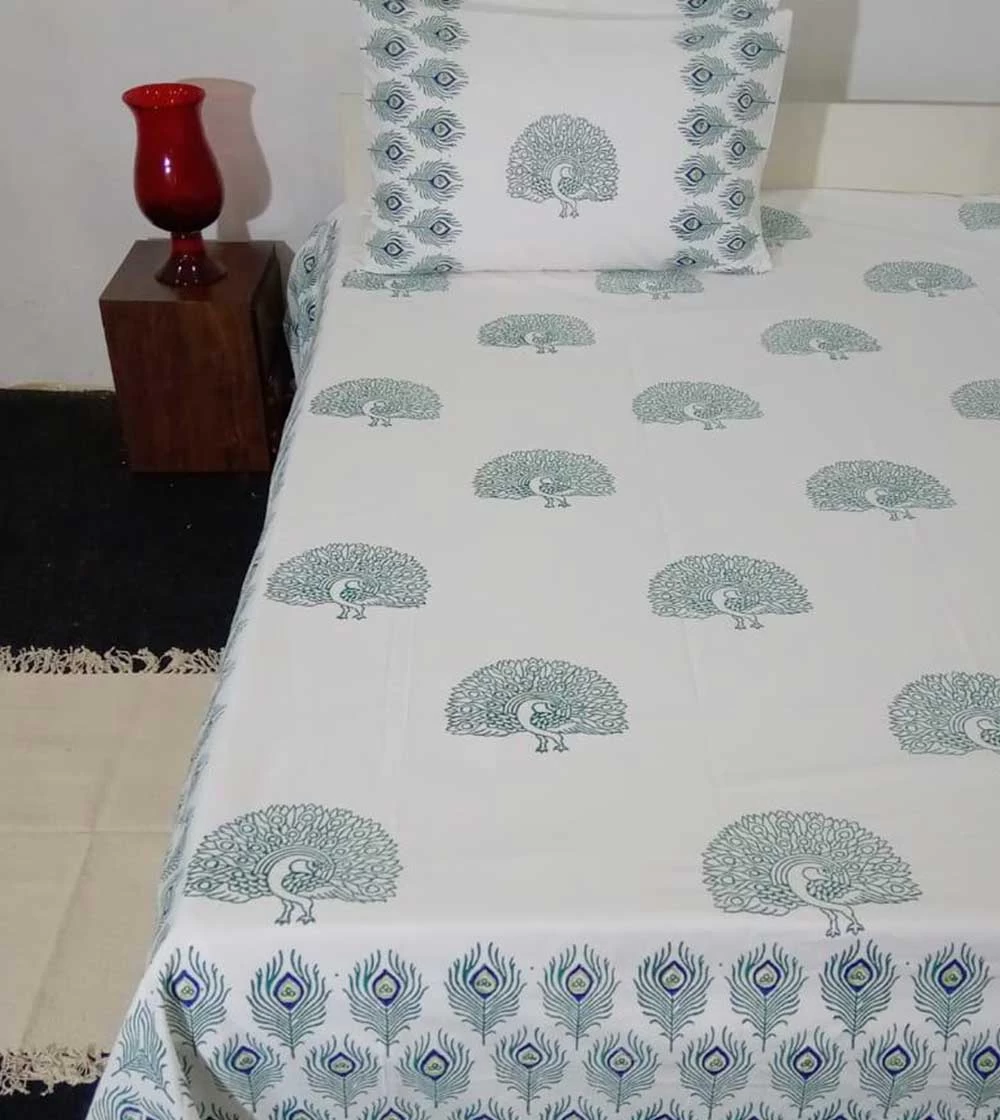 Pleasing Peacock Hand block printed, Bed Covers