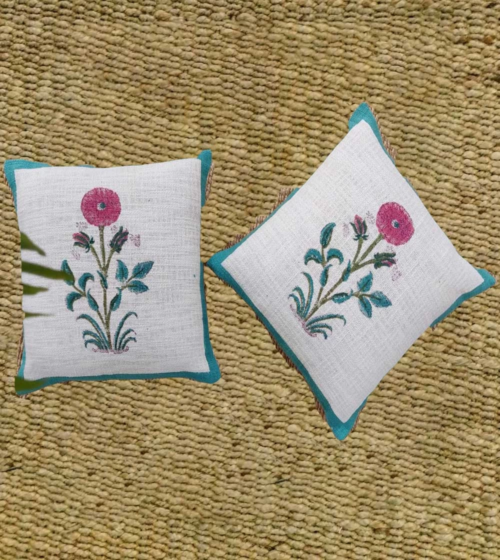 Appealing Flower Plant Hand block printed  Cushion Cover