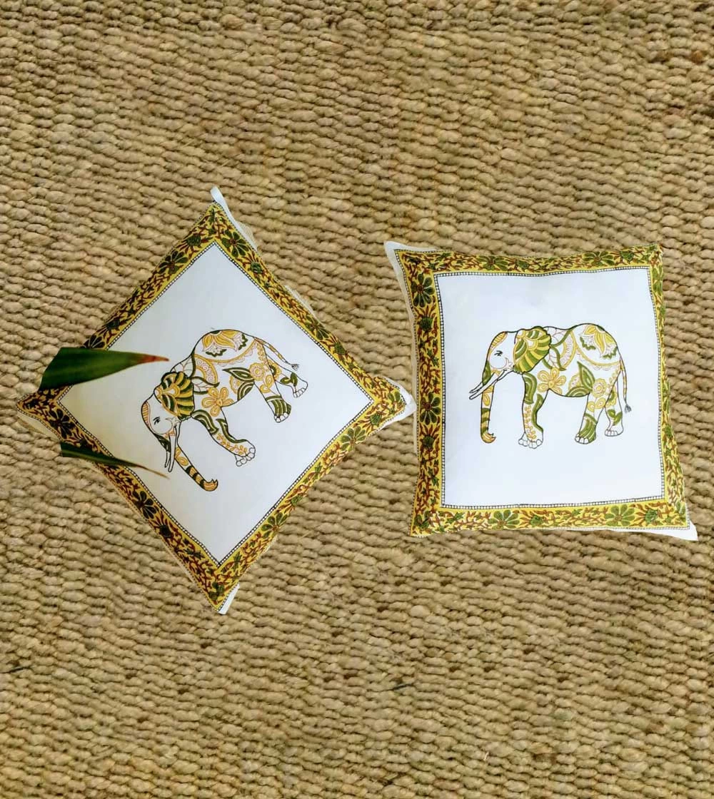 Charming Elephant Hand block printed  Cushion Cover